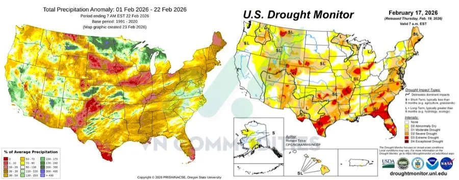 M&ocirc; h&igrave;nh thời tiết Mỹ trong th&aacute;ng 2