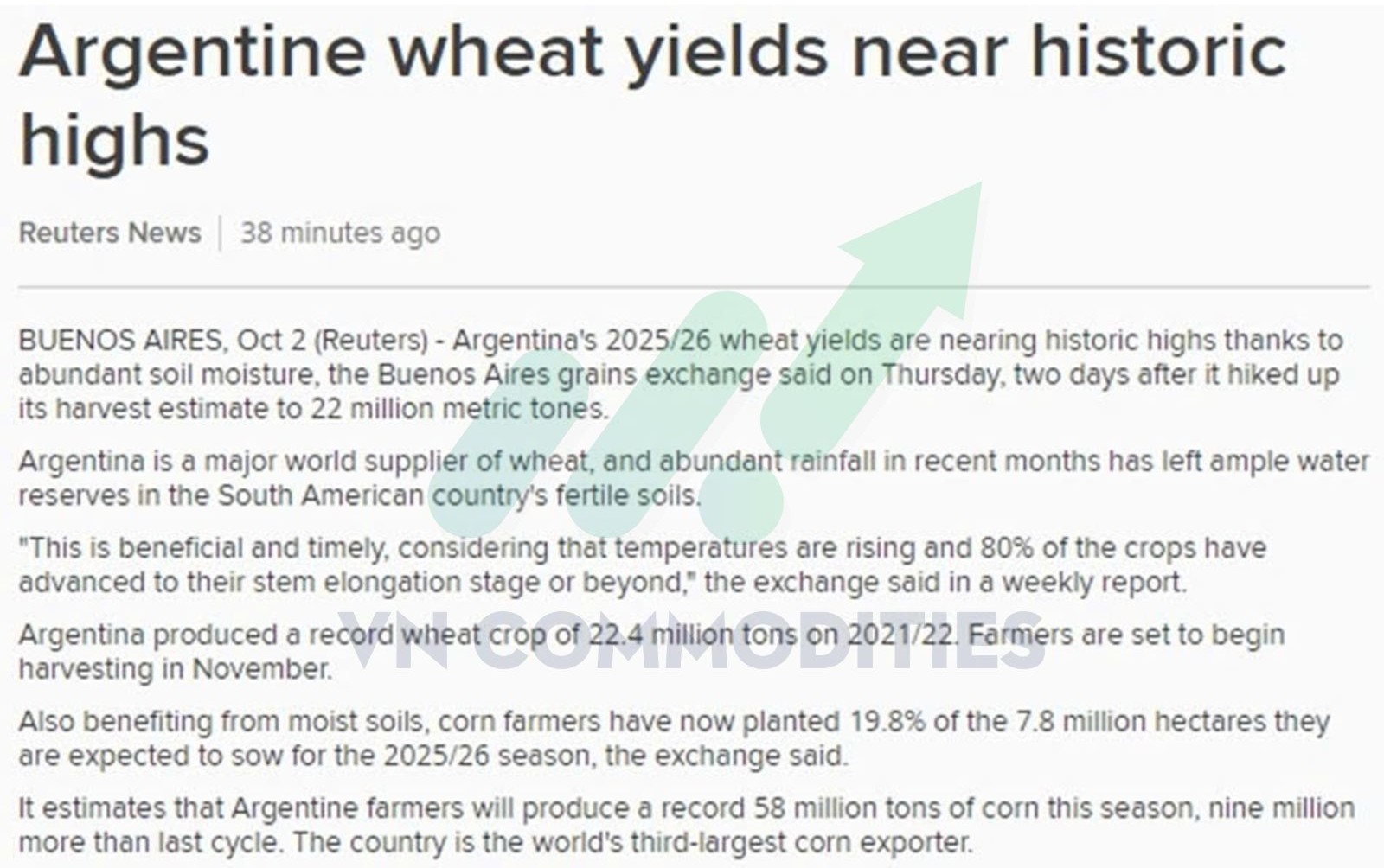 Năng suất l&uacute;a m&igrave; Argentina ở mức cao