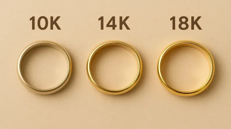 Vàng 10K thường có tông vàng nhạt hơn so với vàng 14K hoặc vàng 18K do tỷ lệ hợp kim cao hơn