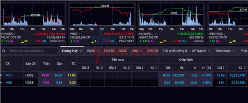 2 m&atilde; cổ phiếu TCH, HHS giảm kịch s&agrave;n
