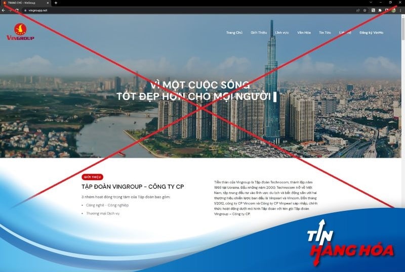 T&igrave;nh trạng giả mạo website của Vingroup
