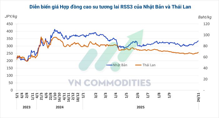 biểu đồ hợp đồng cao su nhật th&aacute;i 24/11/2025