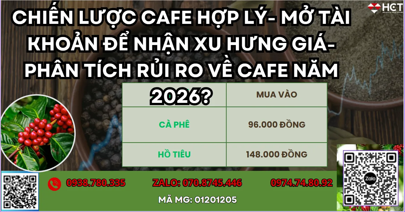 CHIẾN LƯỢC CAFE HỢP LÝ- MỞ TÀI KHOẢN ĐỂ NHẬN XU HƯỚNG GIÁ-PHÂN TÍCH RỦI RO VỀ CAFE NĂM 2026?