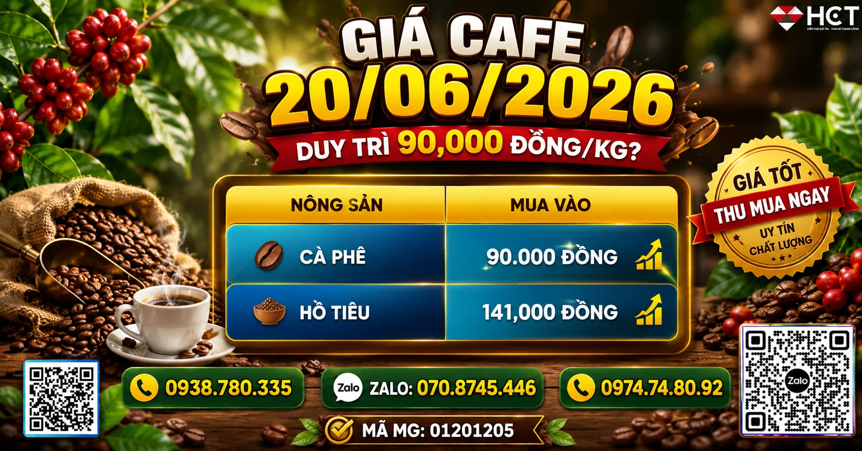 GIÁ CAFE 20/06/2026 DUY TRÌ QUANH MỐC 90,000 ĐỒNG/KG?