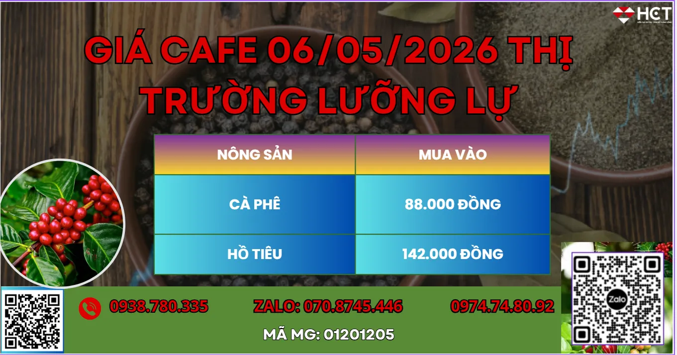 GIÁ CAFE 06/05/2026  LƯỠNG LỰ- GIÁ CÓ GIẢM MẠNH TRƯỚC ÁP LỰC THU HOẠCH TỪ BRAZIL?