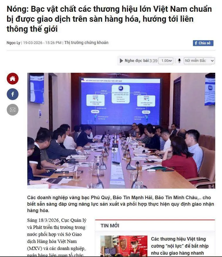 Triển khai giao dịch BẠC THỎI qua Sở Giao dịch hàng hoá mở ra giai đoạn mới cho thị trường kim loại quý